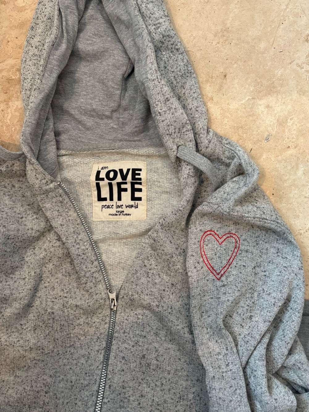 Peace Love World Gray Zip Hoodie